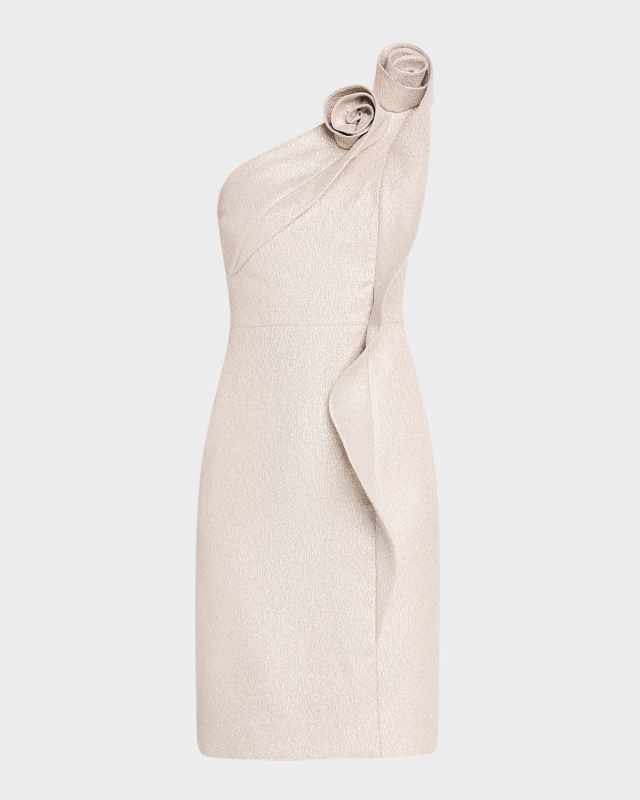 One-Shoulder Metallic Jacquard Dress
